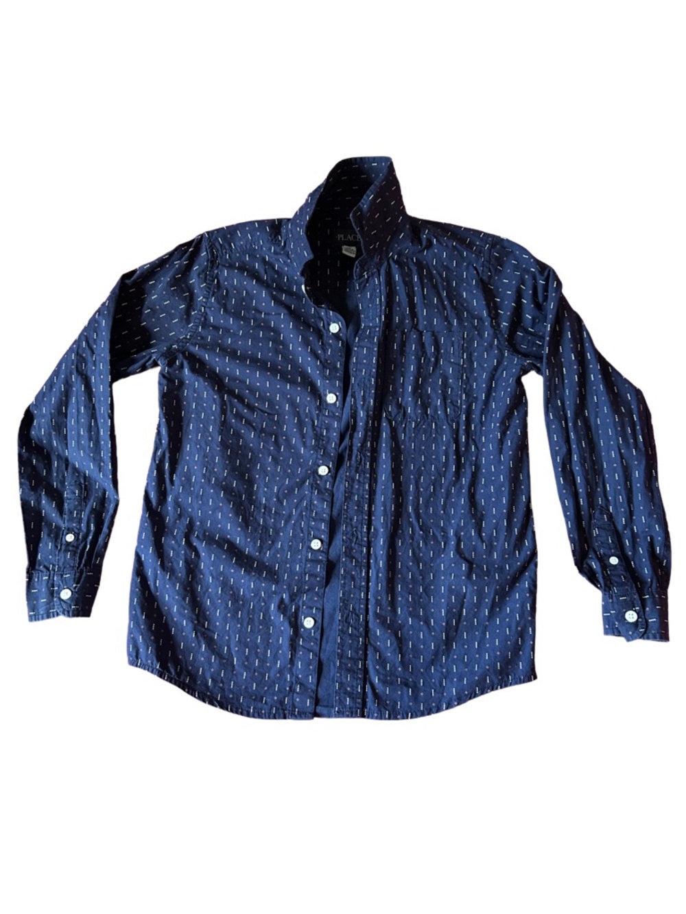 Men's Navy Patterned Long-Sleeve Button-Down Shirt